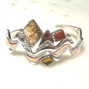 Carolyn Pollack “Four Corners” Jasper & Tiger Eye Sterling Silver Cuff Bracelet